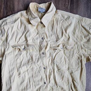 Vintage Jordache Pearl Snap Up Shirt Men's Large Yellow Cotton Jeanswear